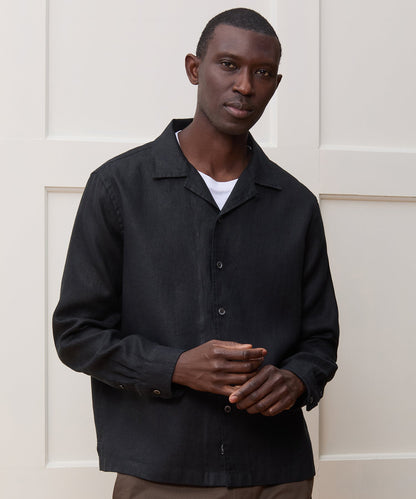 Todd Snyder Cropped Sea Soft Irish Linen Camp Collar Shirt in Black Black