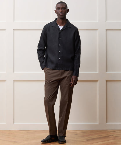 Todd Snyder Cropped Sea Soft Irish Linen Camp Collar Shirt in Black Black