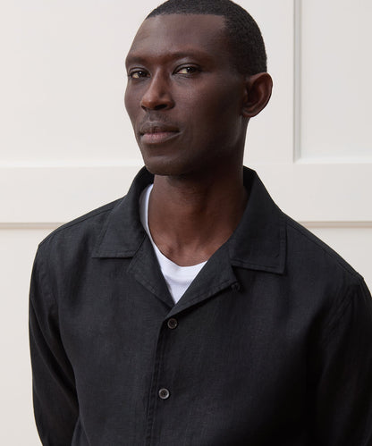 Todd Snyder Cropped Sea Soft Irish Linen Camp Collar Shirt in Black Black