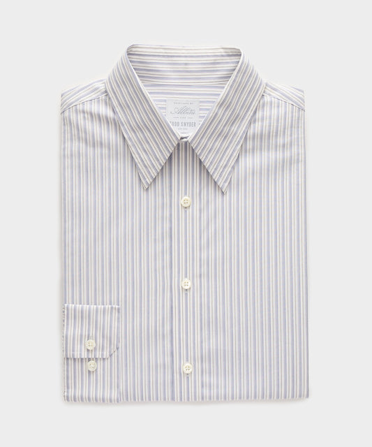 Todd Snyder Long Point Collar Dress Shirt in Blue Stripe Blue