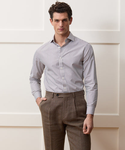 Todd Snyder End-on-End Poplin Dress Shirt in Brown Stripe Brown