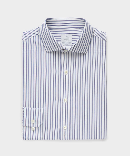 Todd Snyder End-on-End Poplin Dress Shirt in Blue Stripe Blue University Stripe
