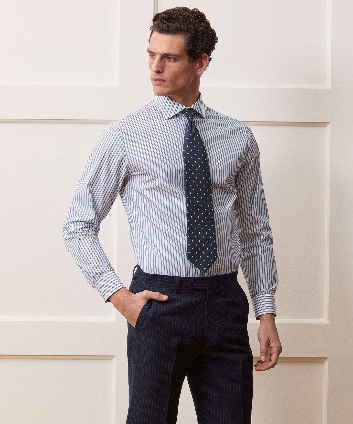 Todd Snyder End-on-End Poplin Dress Shirt in Blue Stripe Blue University Stripe