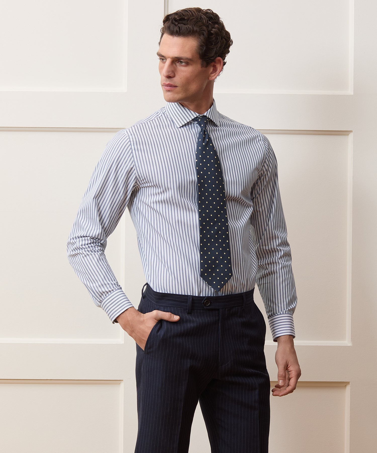 Todd Snyder End-on-End Poplin Dress Shirt in Blue Stripe Blue University Stripe