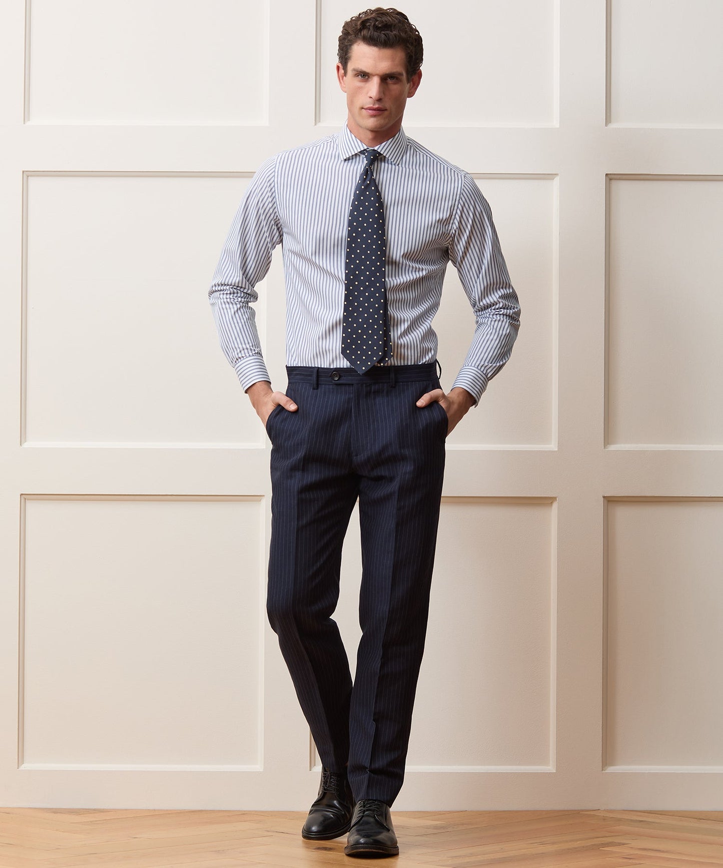 Todd Snyder End-on-End Poplin Dress Shirt in Blue Stripe Blue University Stripe