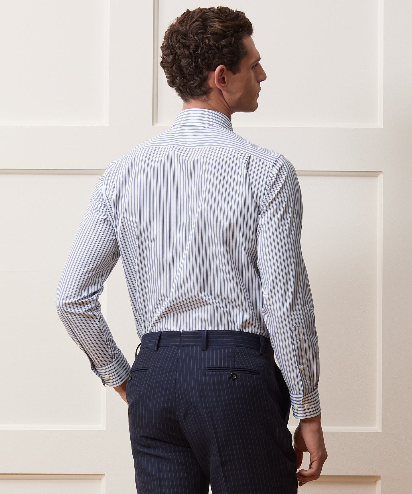Todd Snyder End-on-End Poplin Dress Shirt in Blue Stripe Blue University Stripe