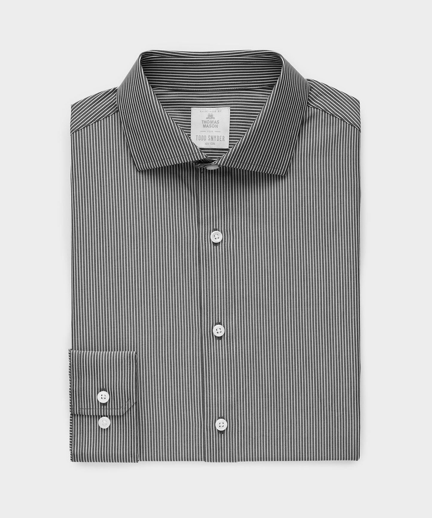Todd Snyder End-on-End Poplin Dress Shirt in Black Stripe Black