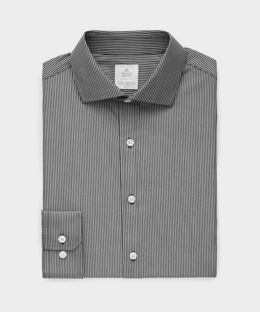 Todd Snyder End-on-End Poplin Dress Shirt in Black Stripe Black