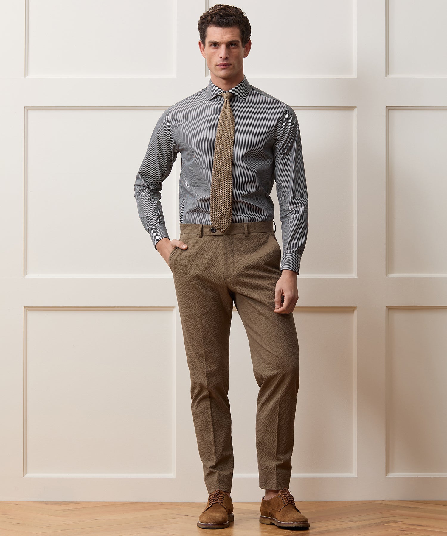 Todd Snyder End-on-End Poplin Dress Shirt in Black Stripe Black