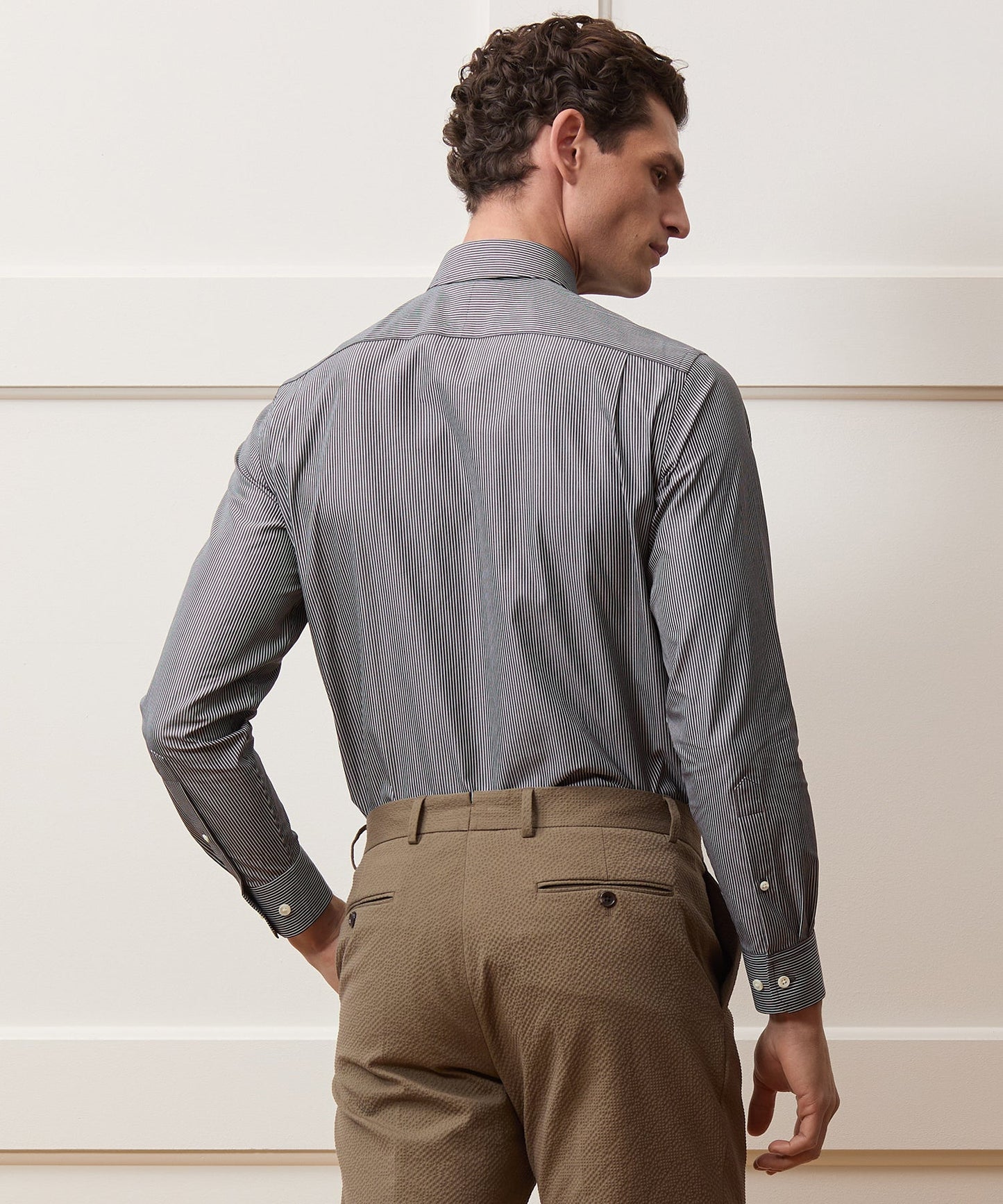 Todd Snyder End-on-End Poplin Dress Shirt in Black Stripe Black