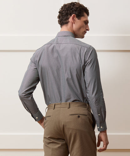 Todd Snyder End-on-End Poplin Dress Shirt in Black Stripe Black