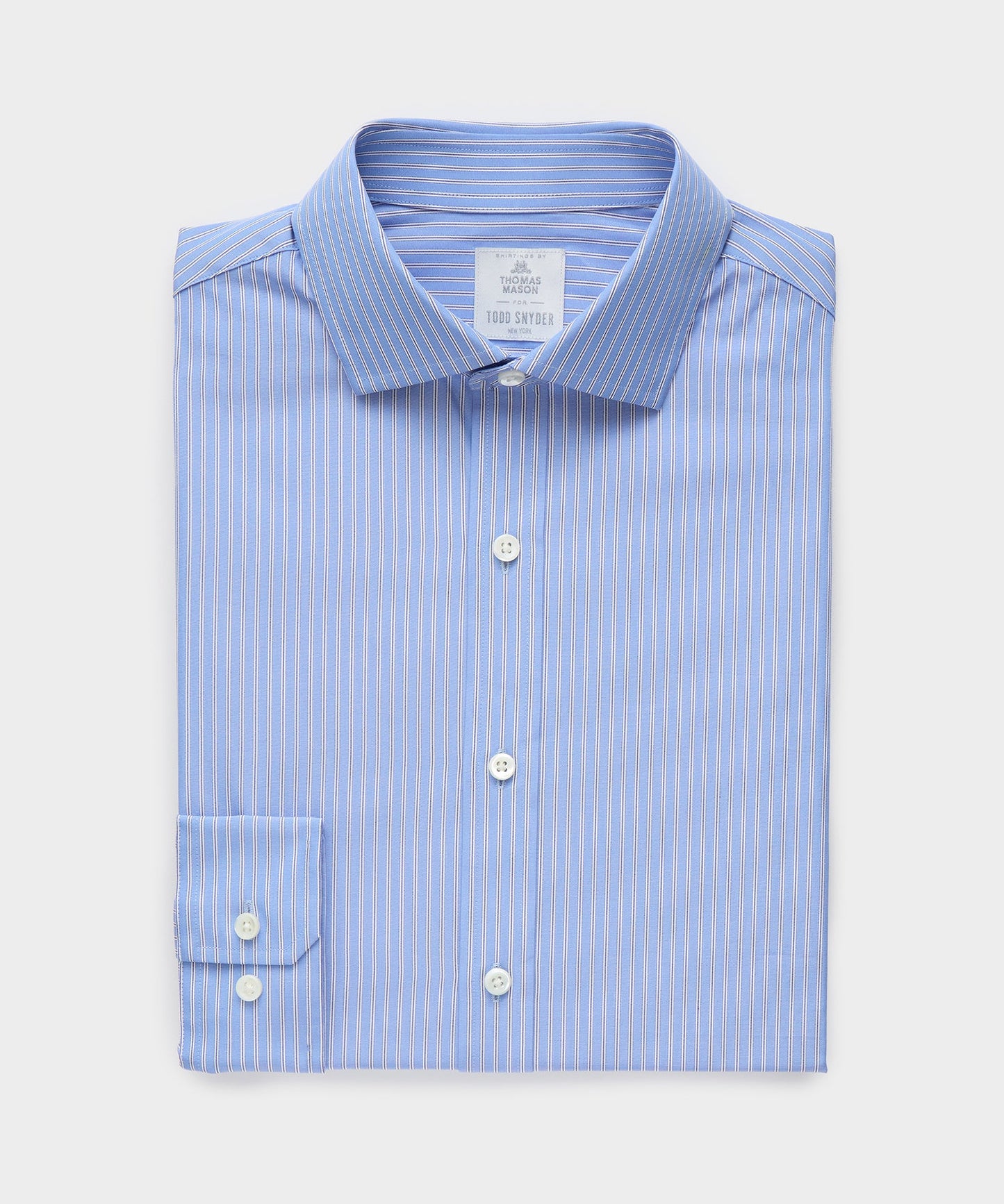 Todd Snyder End-on-End Poplin Dress Shirt in Blue Stripe Blue Ticking Stripe