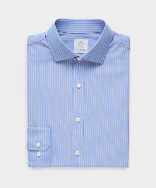 Todd Snyder End-on-End Poplin Dress Shirt in Blue Stripe Blue Ticking Stripe