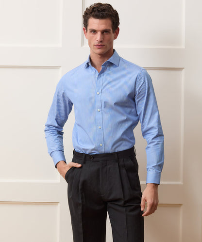 Todd Snyder End-on-End Poplin Dress Shirt in Blue Stripe Blue Ticking Stripe