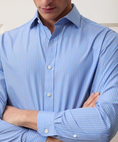 Todd Snyder End-on-End Poplin Dress Shirt in Blue Stripe Blue Ticking Stripe