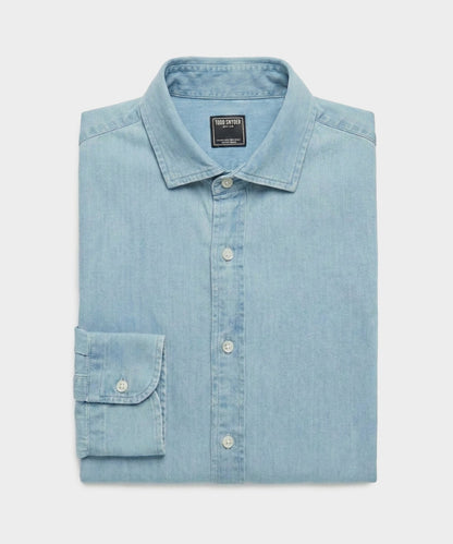 Todd Snyder Chambray Spread Collar Dress Shirt Light Indigo