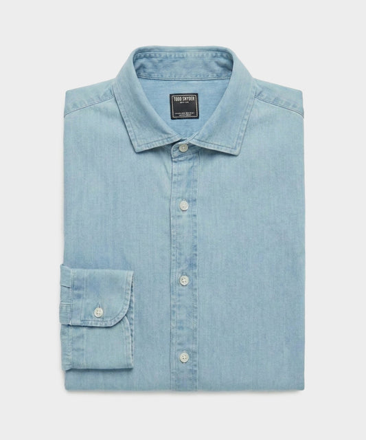 Todd Snyder Chambray Spread Collar Dress Shirt Light Indigo