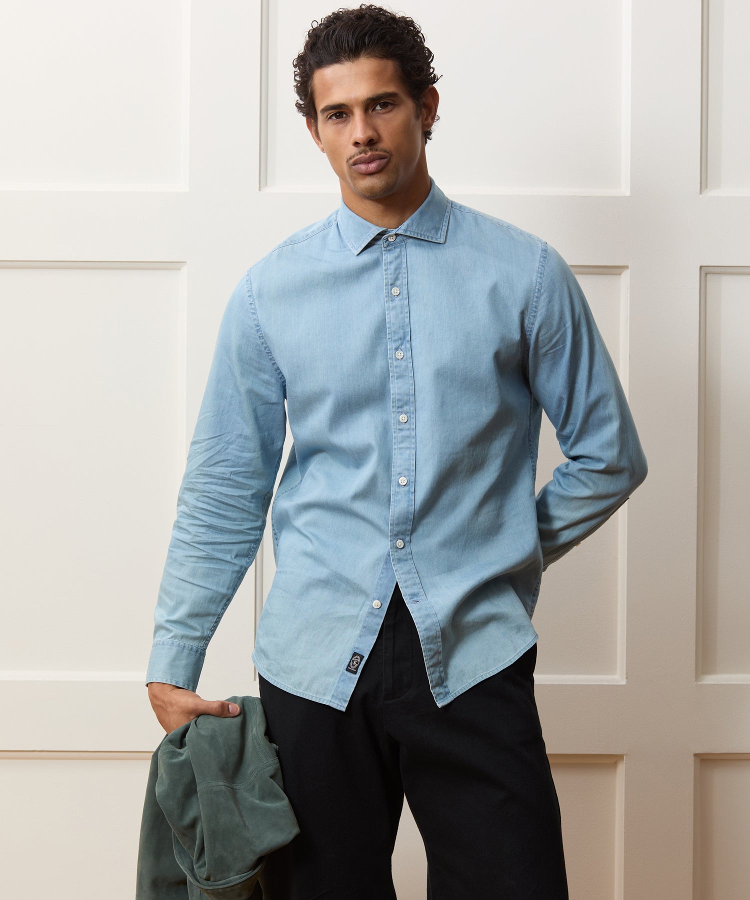Todd Snyder Chambray Spread Collar Dress Shirt Light Indigo
