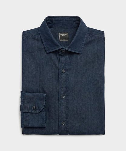 Todd Snyder Chambray Spread Collar Dress Shirt Dark Indigo