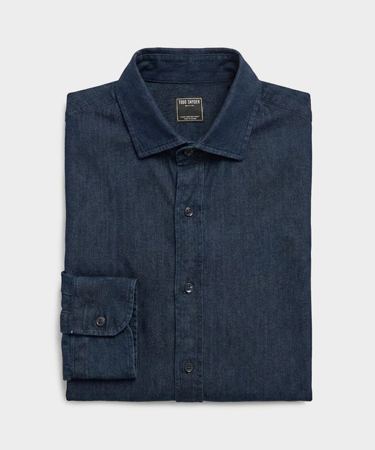 Todd Snyder Chambray Spread Collar Dress Shirt Dark Indigo