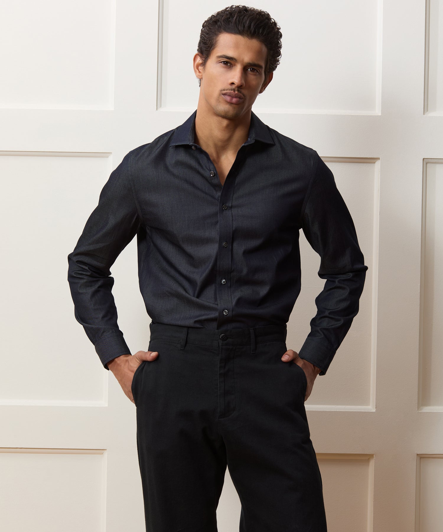 Todd Snyder Chambray Spread Collar Dress Shirt Dark Indigo