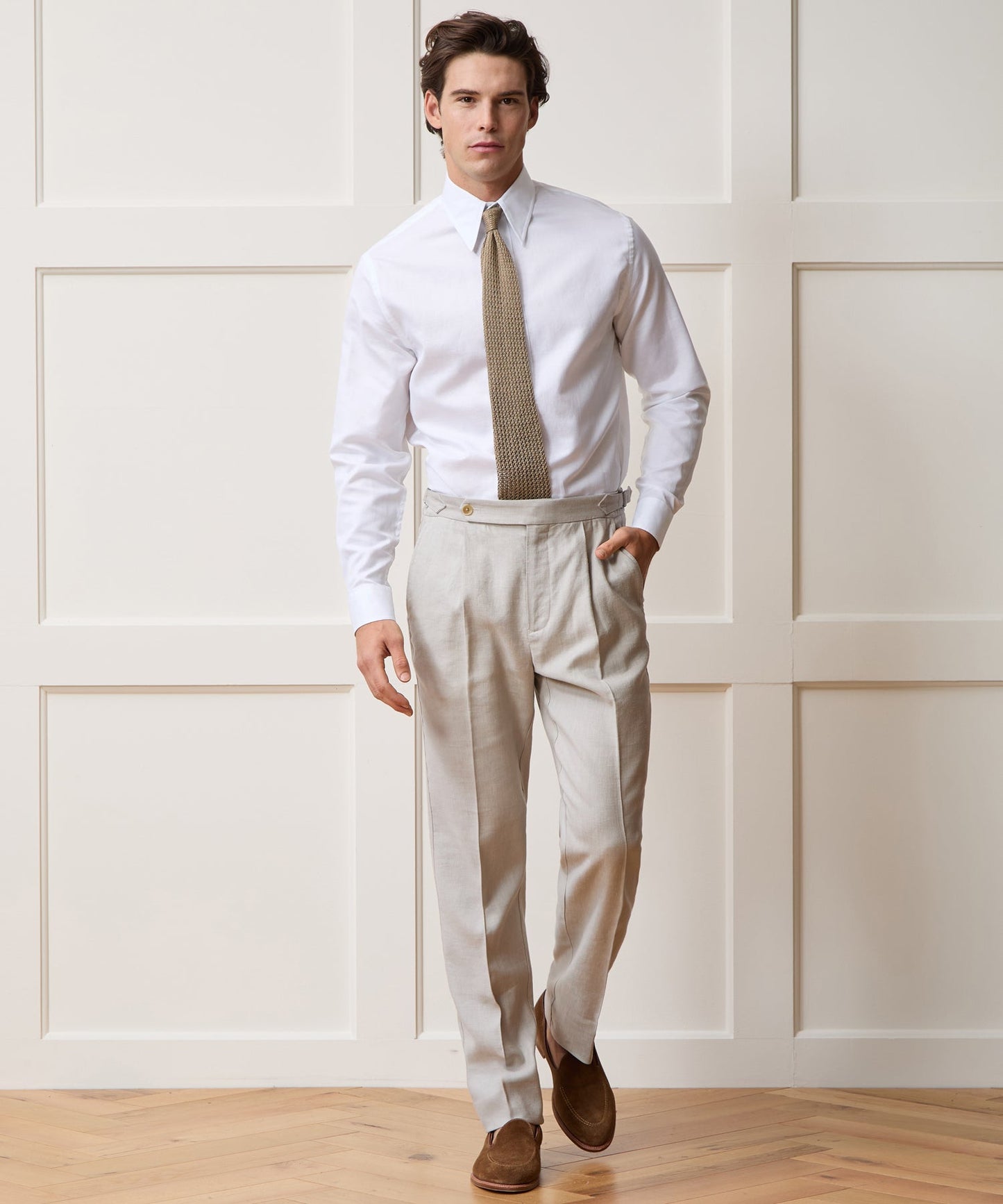 Todd Snyder Italian Cotton-Linen Long Point Collar Dress Shirt in White White