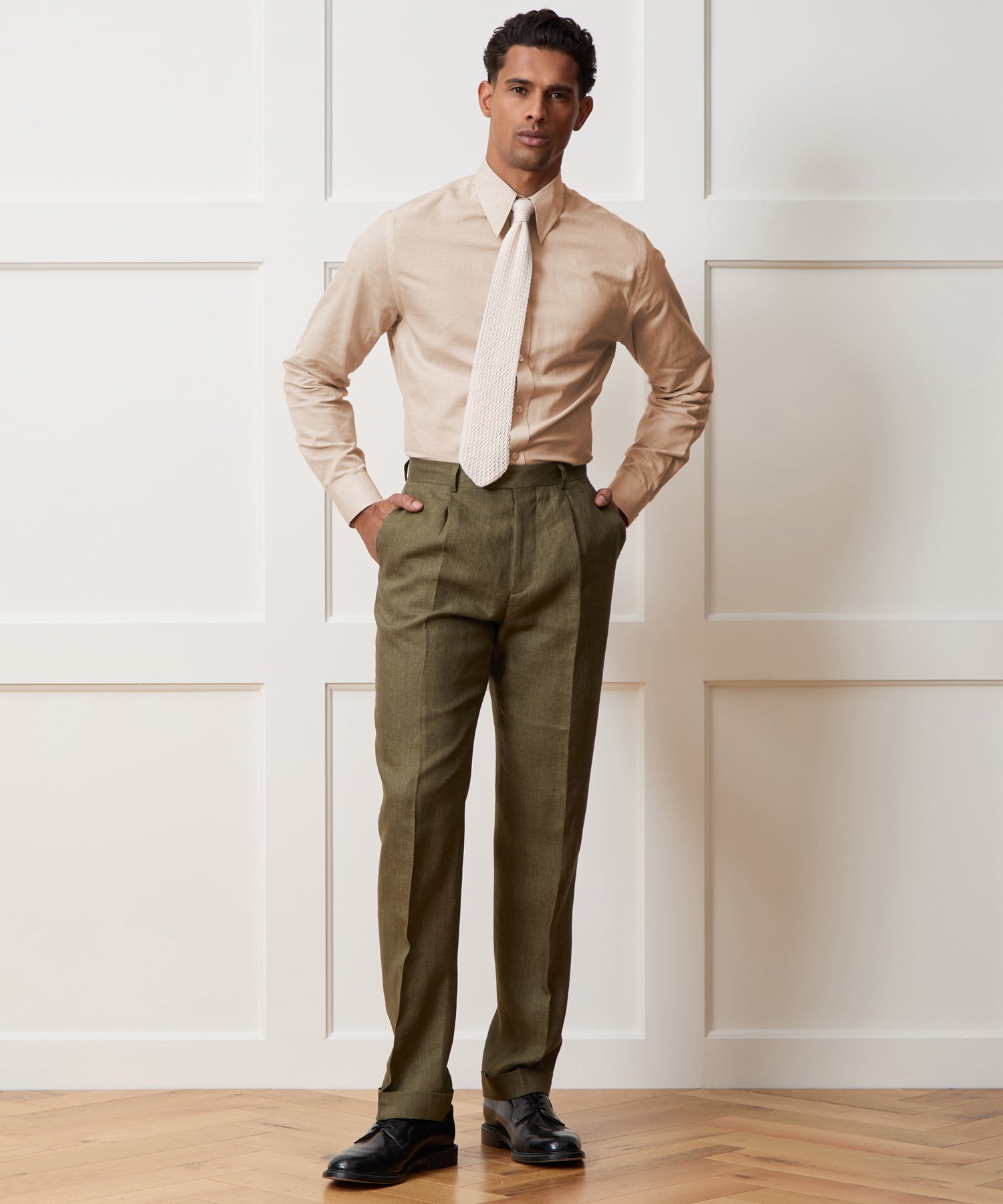 Todd Snyder Italian Cotton-Linen Long Point Collar Dress Shirt in Beige Beige