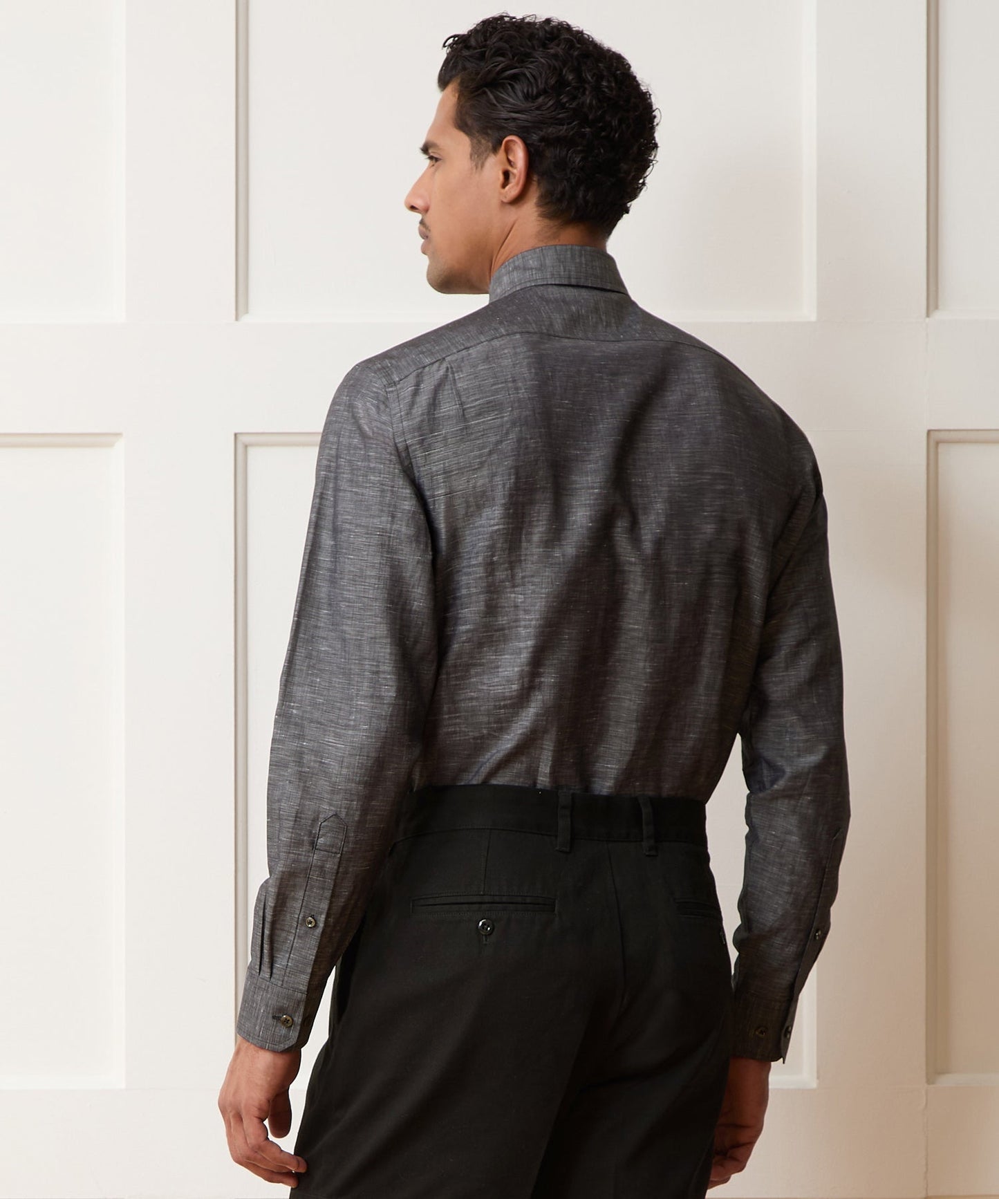 Todd Snyder Italian Cotton-Linen Long Point Collar Dress Shirt in Black Black