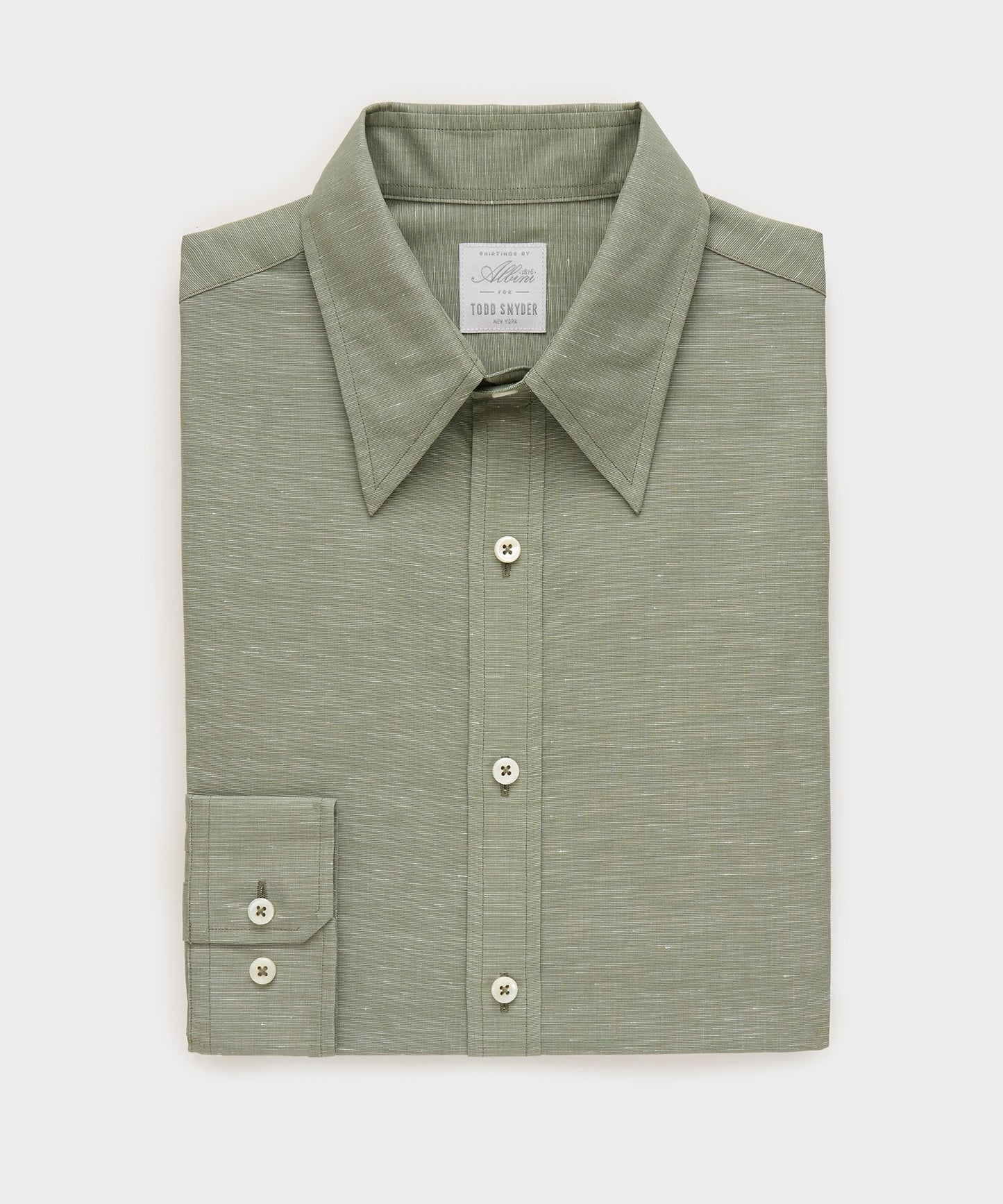 Todd Snyder Italian Cotton-Linen Long Point Collar Dress Shirt in Olive Olive