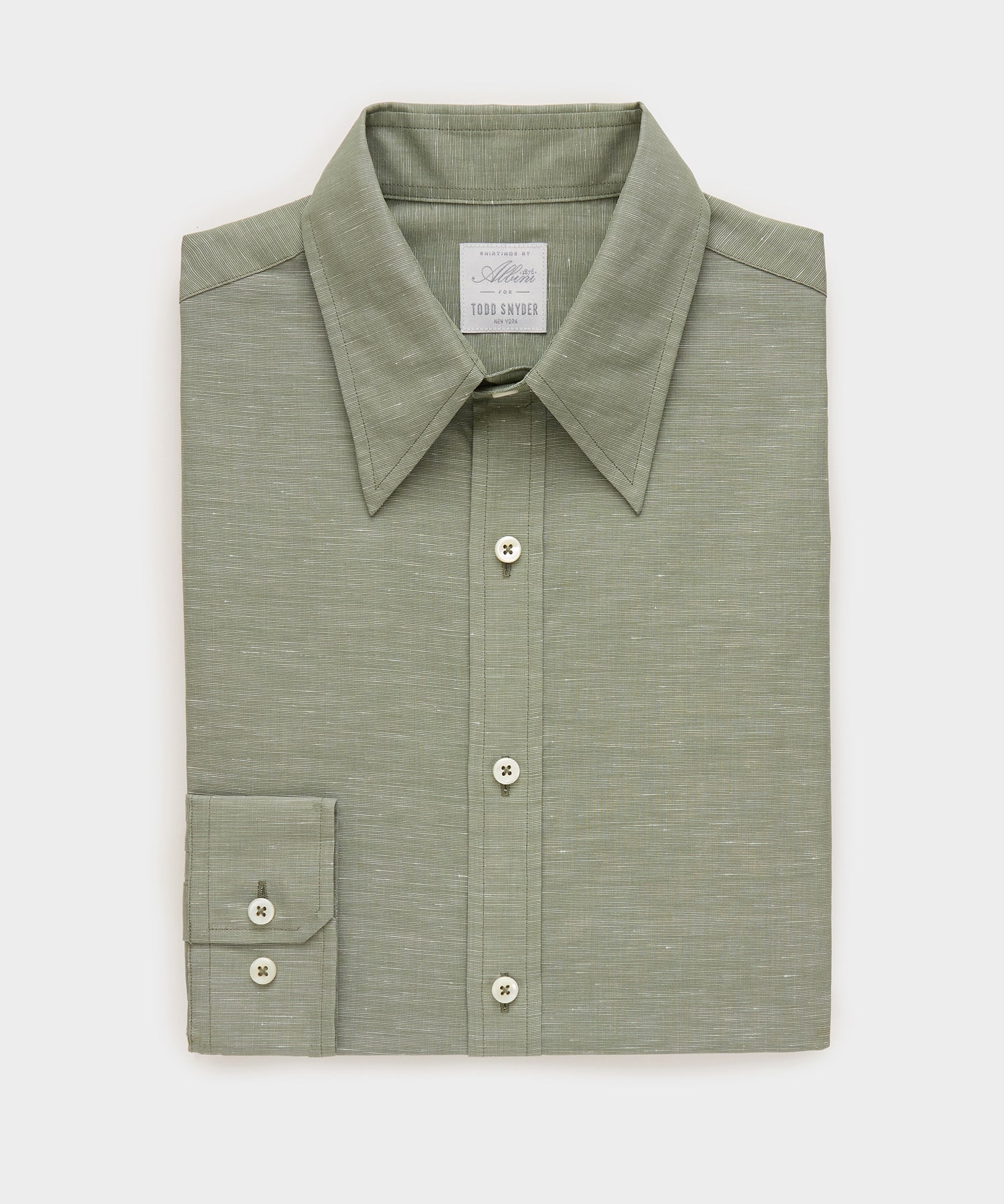 Todd Snyder Italian Cotton-Linen Long Point Collar Dress Shirt in Olive Olive