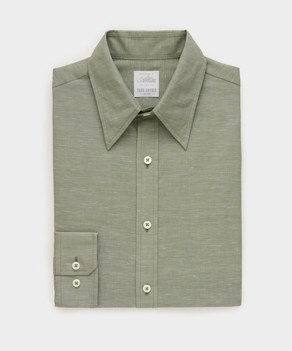 Todd Snyder Italian Cotton-Linen Long Point Collar Dress Shirt in Olive Olive