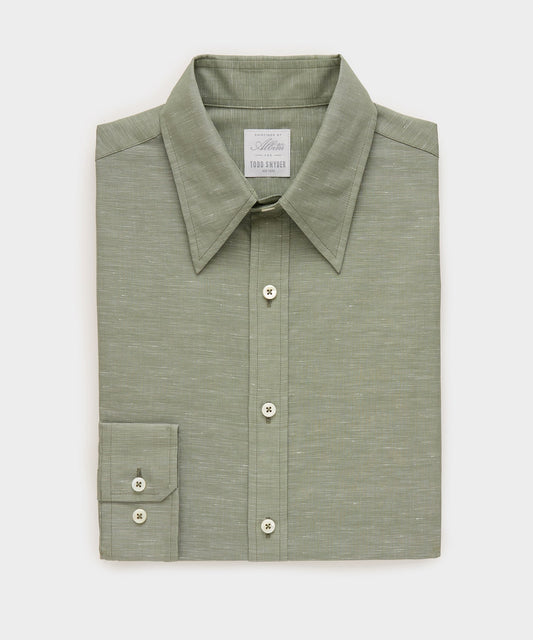 Todd Snyder Italian Cotton-Linen Long Point Collar Dress Shirt in Olive Olive