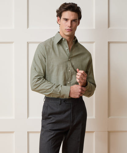 Todd Snyder Italian Cotton-Linen Long Point Collar Dress Shirt in Olive Olive