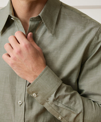 Todd Snyder Italian Cotton-Linen Long Point Collar Dress Shirt in Olive Olive