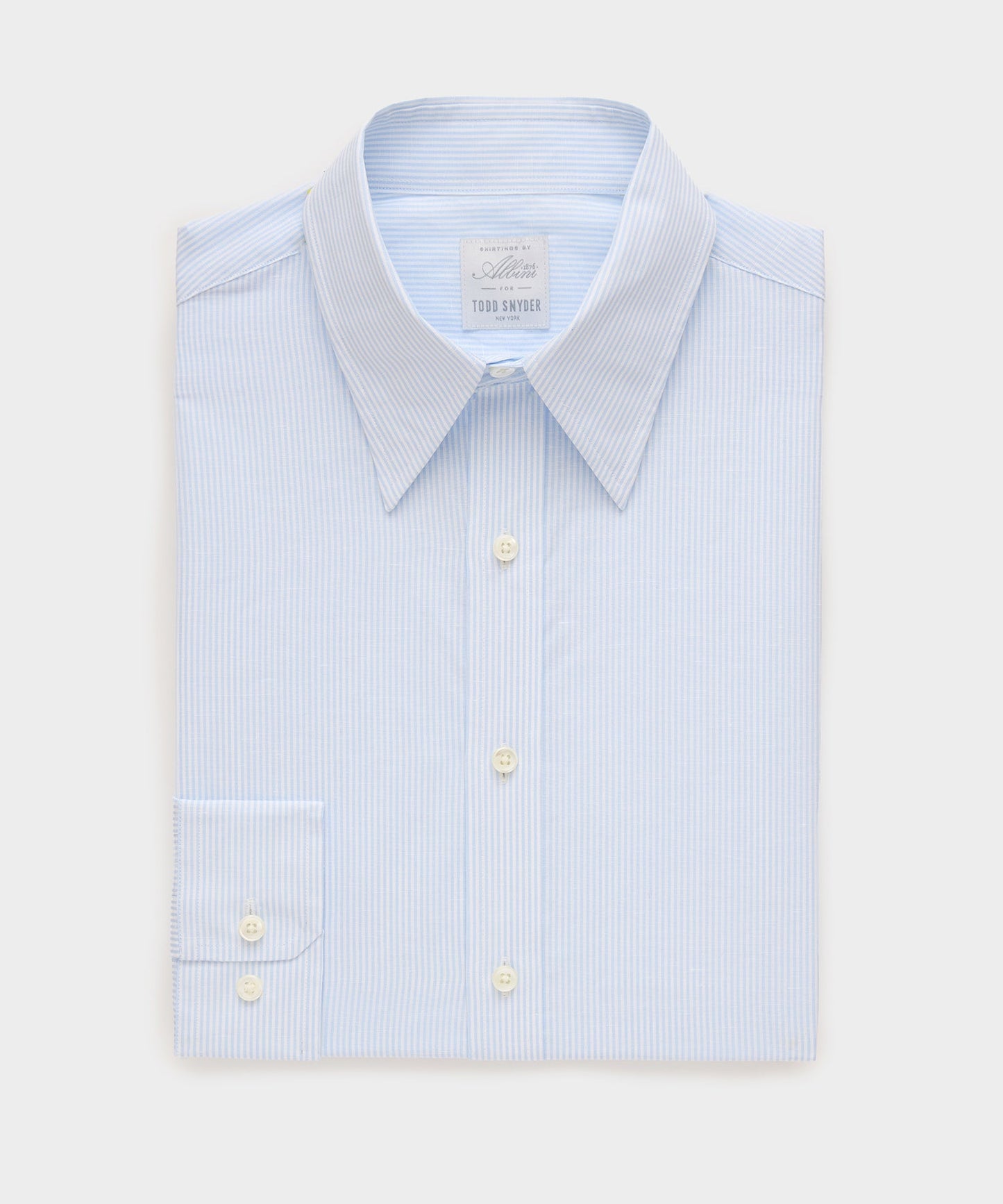 Todd Snyder Italian Cotton-Linen Long Point Collar Dress Shirt in Blue Stripe Blue
