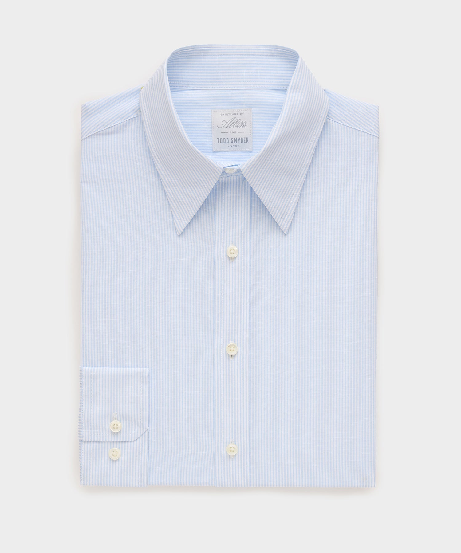 Todd Snyder Italian Cotton-Linen Long Point Collar Dress Shirt in Blue Stripe Blue