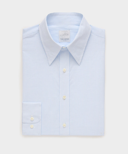 Todd Snyder Italian Cotton-Linen Long Point Collar Dress Shirt in Blue Stripe Blue