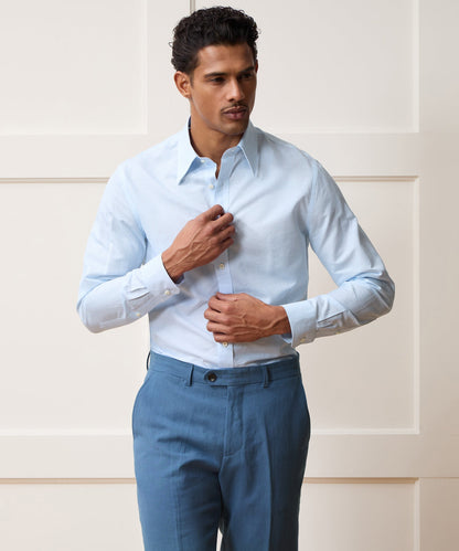 Todd Snyder Italian Cotton-Linen Long Point Collar Dress Shirt in Blue Stripe Blue