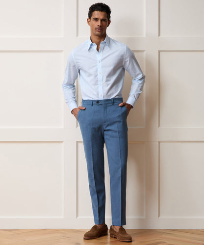 Todd Snyder Italian Cotton-Linen Long Point Collar Dress Shirt in Blue Stripe Blue