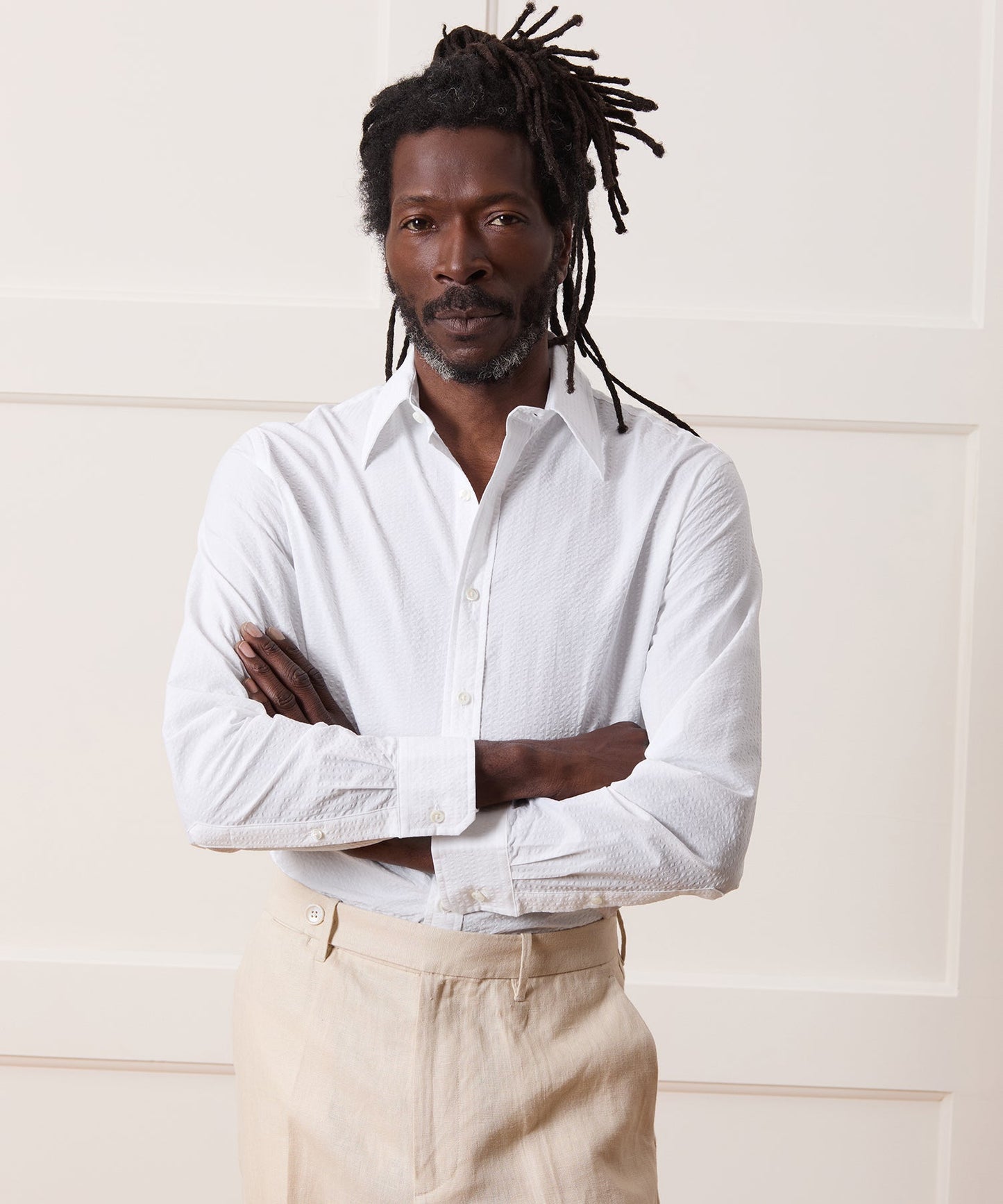 Todd Snyder Seersucker Long Point Collar Dress Shirt in White White