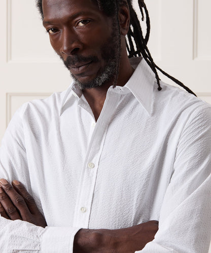 Todd Snyder Seersucker Long Point Collar Dress Shirt in White White
