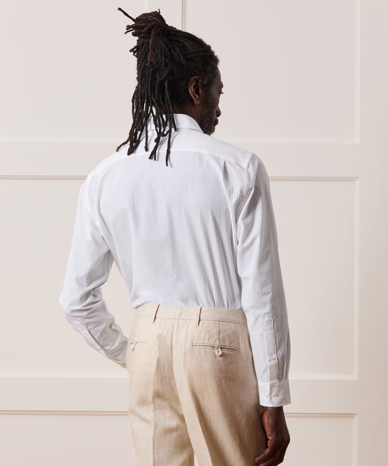 Todd Snyder Seersucker Long Point Collar Dress Shirt in White White