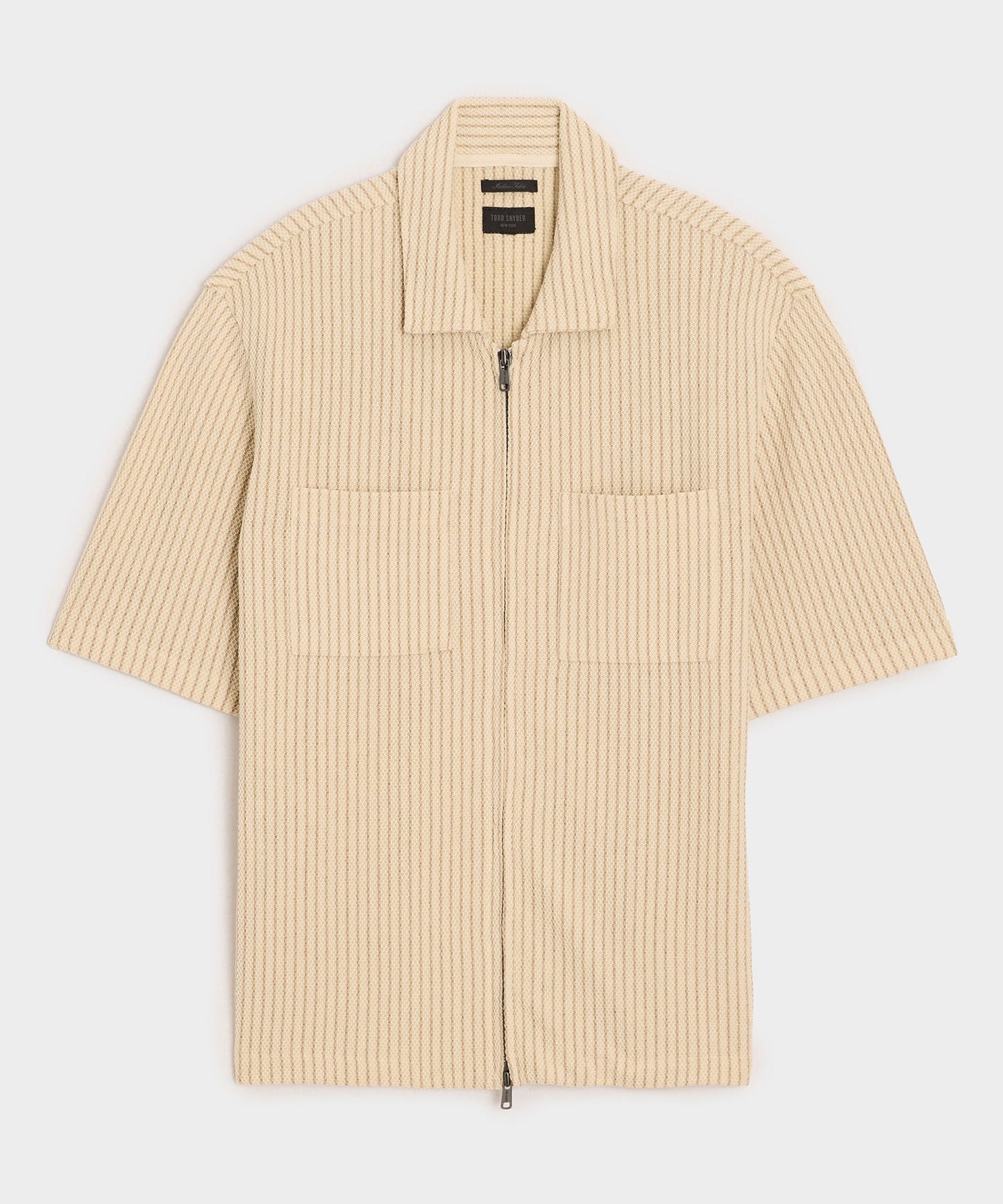 Todd Snyder Dune Zip-Up Polo in Tan Stripe Stripe Tan Stripe