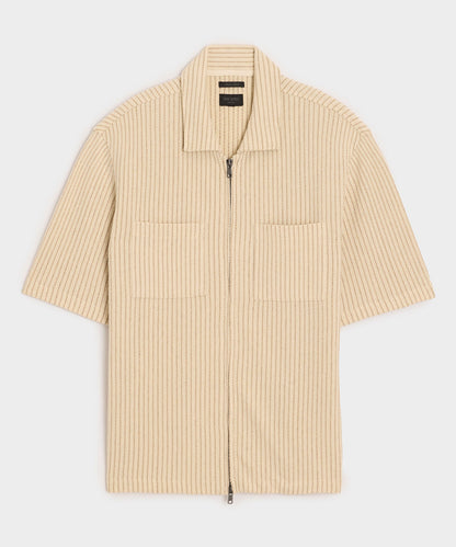 Todd Snyder Dune Zip-Up Polo in Tan Stripe Stripe Tan Stripe
