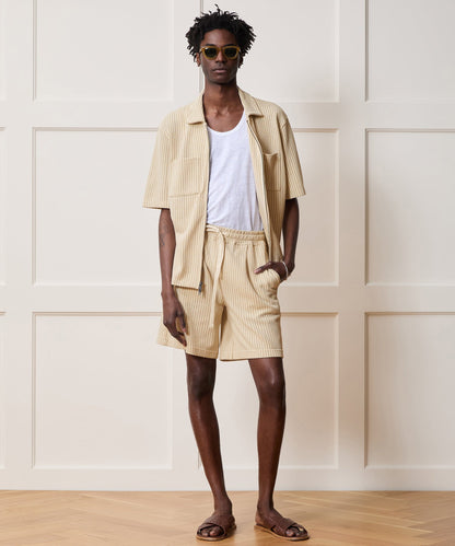 Todd Snyder Dune Zip-Up Polo in Tan Stripe Stripe Tan Stripe