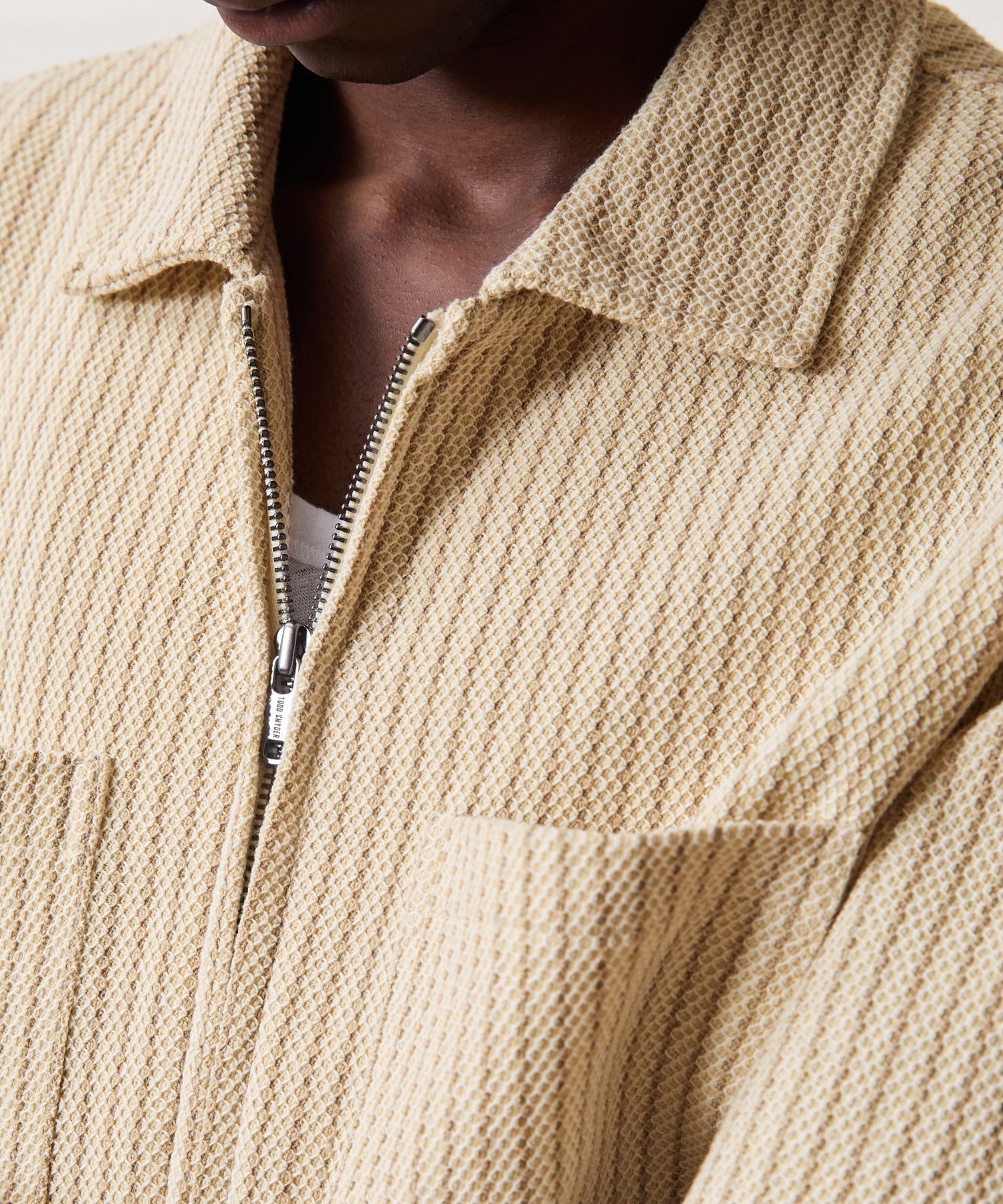 Todd Snyder Dune Zip-Up Polo in Tan Stripe Stripe Tan Stripe