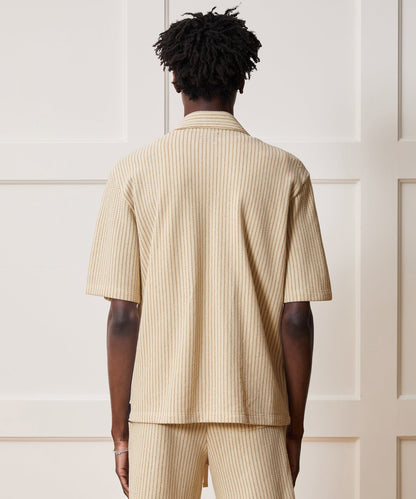 Todd Snyder Dune Zip-Up Polo in Tan Stripe Stripe Tan Stripe