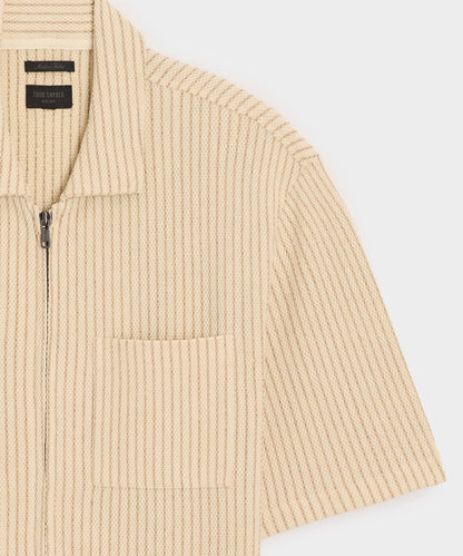 Todd Snyder Dune Zip-Up Polo in Tan Stripe Stripe Tan Stripe