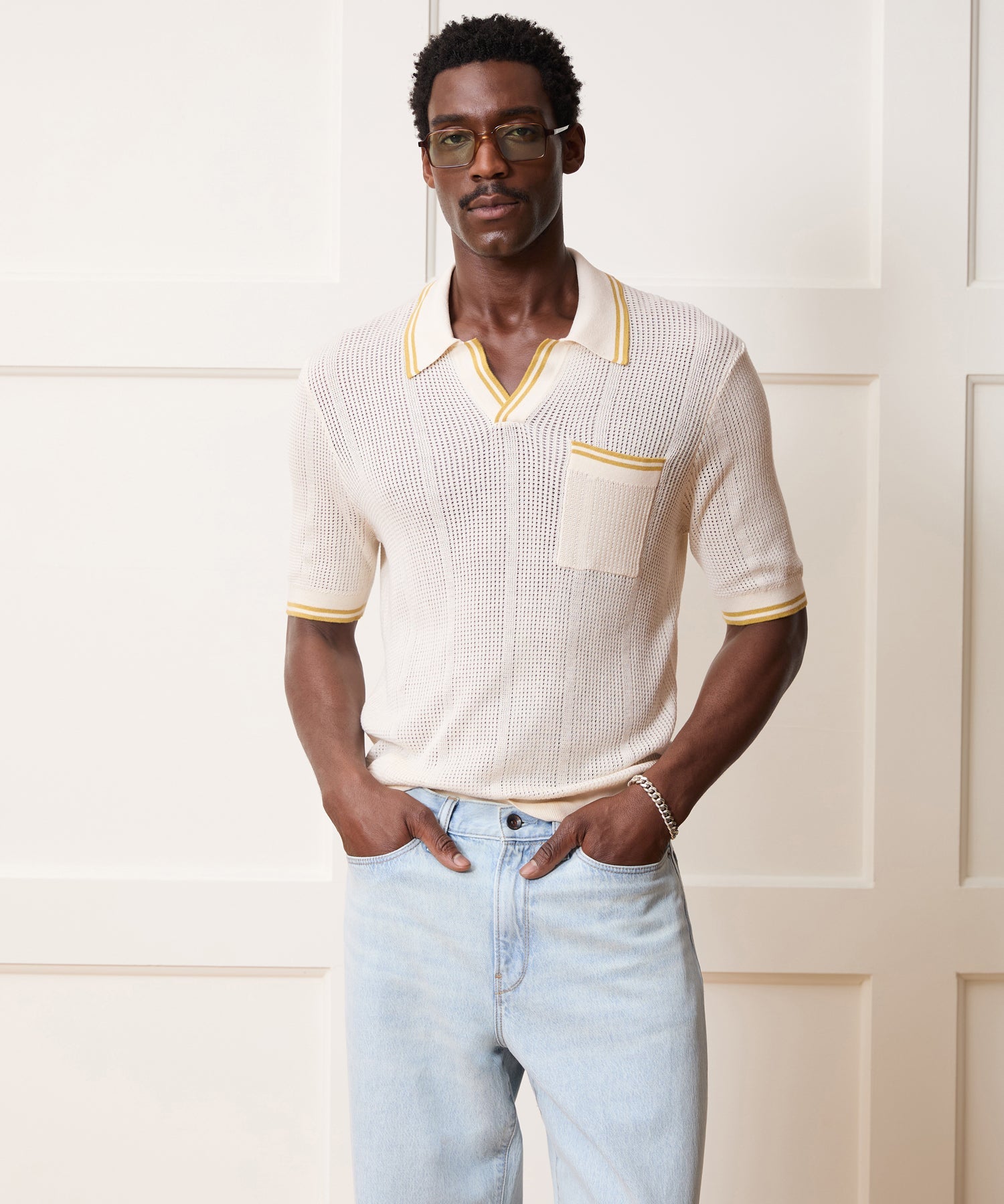 Todd Snyder Harbor Montauk Sweater Polo in Bisque Bisque