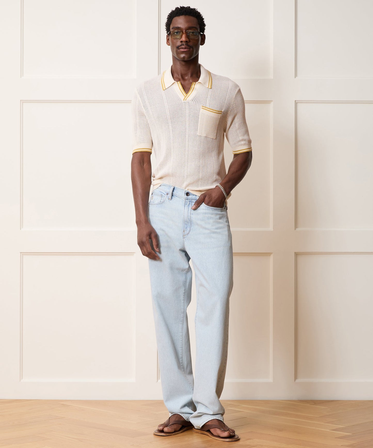 Todd Snyder Harbor Montauk Sweater Polo in Bisque Bisque